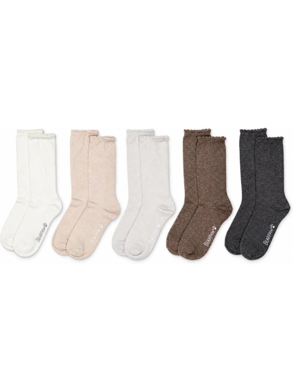 Super Soft Multicolor Crew Socks with Scallop Edge - 5 Pairs for Women